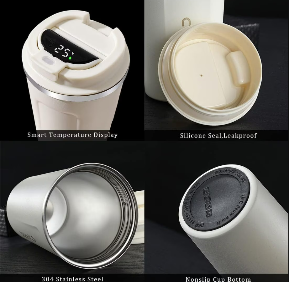 Cana termica, Zola, 500 ml, termos din otel inoxidabil si plastic, afisaj LED temperatura, 8.5x16 cm, alb Cana termica, Zola, 500 ml, termos din otel inoxidabil si plastic, afisaj LED temperatura, 8.5x16 cm, alb